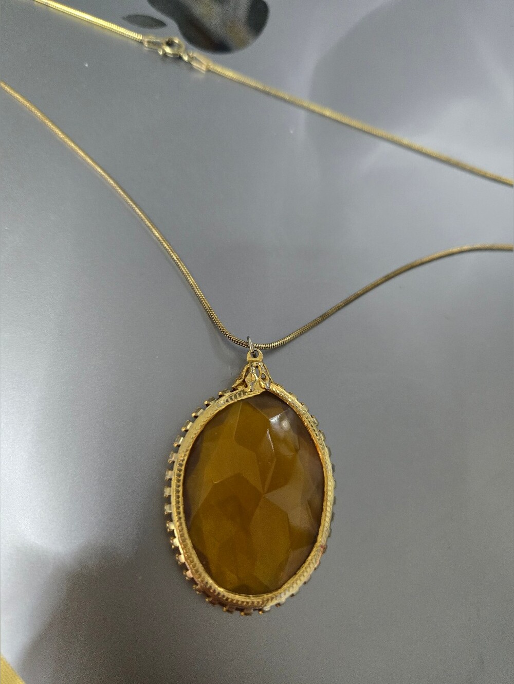 Gold-Tone Oval Amber Pendant Necklace - Women Jewelry 925